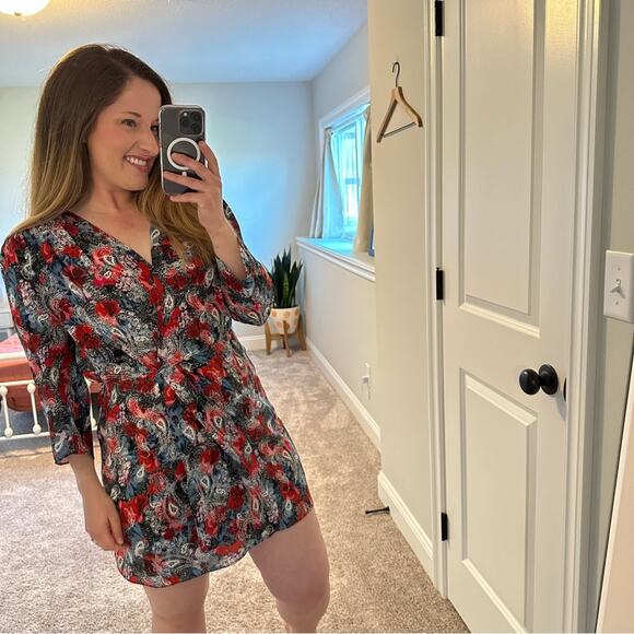 The Kooples Blue Red Floral Mini Dress Small - Picture 2 of 10